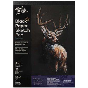 Mont Marte skicovací blok, černý papír, 140g/m², A5, č. 0061, 25 listů