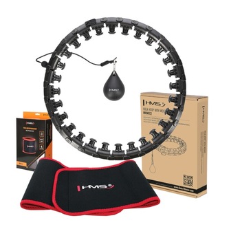 SET HHW12 PLUS SIZE + BR163 ČERNÁ MASÁŽNÍ HULA HOOP OBRUČ SE ZÁVAŽÍM HMS