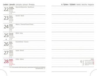 Diář 2024 Náhradní náplň diář A6 S - 436 týdenní