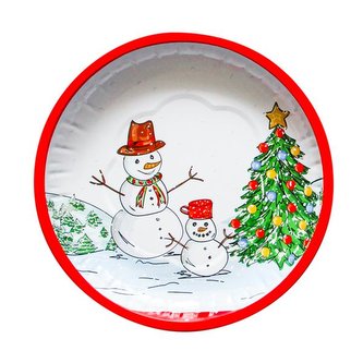PODNOS VÁNOČNÍ KULATÝ "SNĚHULÁK" 26x2,5CM PLECHOVÝ