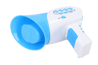Megafon plast 13 cm na baterie se zvukem 2 barvy v krabičce 16x20x7,5cm