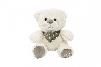 Mědvěd sedící se šátkem plyš 20cm v sáčku 0+