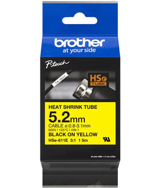Brother HSE-611E, 5.2 mm  x 1.5 mm, černý tisk / žlutý podklad, originální páska