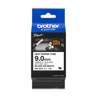 Brother HSE-221E, 9 mm x 1.5 m, černý tisk / bílý podklad, originální páska