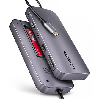 AXAGON HMC-6GM2, USB 10Gbps hub, USB-A, USB-C,  HDMI, M.2 slot, SD/MicroSD, PD 100W, kabel USB-C 20cm