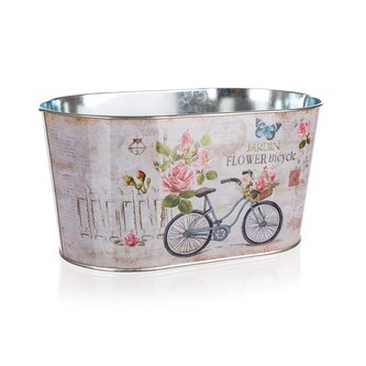 HOME DECOR Květináč plechový oválný BICYCLE 22,5 x 13,5 x 11 cm
