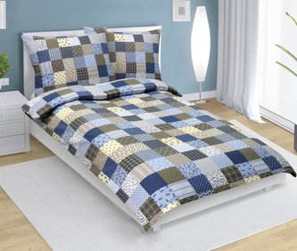 Povlečení flanelové - modrý patchwork - 140x220, 70x90 cm