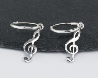 Stříbrné náušnice kroužek - Houslový klíč