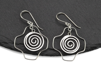 Stříbrné náušnice visací spirála s křížem