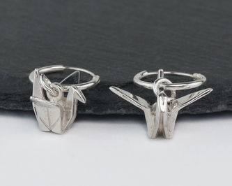 Stříbrné náušnice kroužek - Origami Crane
