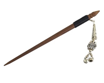 Jehlice do vlasů 18,5 cm, dřevo, rolničky, korálek kov F - kostka