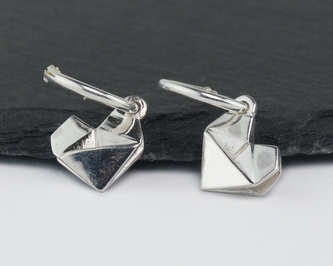 Stříbrné náušnice kroužek - Origami Heart