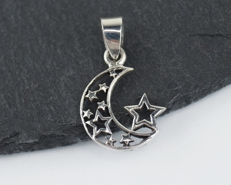 Stříbrný přívěsek Měsíc a hvězda - 25 mm