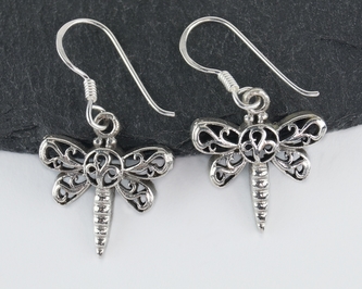 Stříbrné visací náušnice Vážky