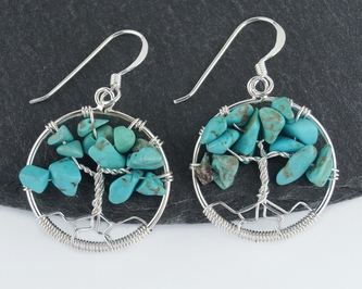 Stříbrné visací náušnice Strom života - tyrkenit