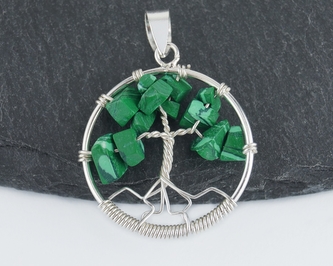 Stříbrný přívěsek Strom života - malachit