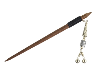 Jehlice do vlasů 18,5 cm, dřevo, rolničky, korálek kov K - placka