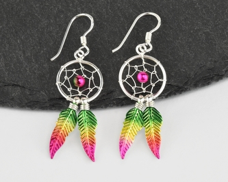 Stříbrné visací náušnice, Lapač snů multicolour