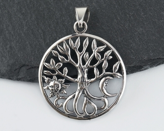 Stříbrný přívěsek Strom, slunce, měsíc
