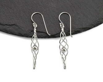 Stříbrné náušnice visací spirála s kuličkou