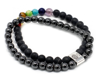 Náramek dvojitý magnetický, onyx a čakrové kameny