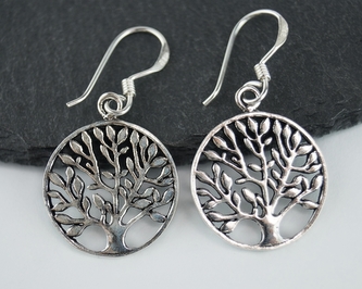 Stříbrné visací náušnice, Strom života, 23 mm
