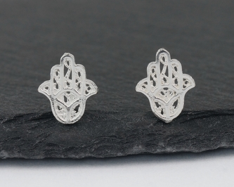 Stříbrné náušnice puzety - Hamsa mini