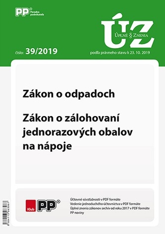 UZZ 39/2019 Zákon o odpadoch, Zákon o zálohovaní jednorazových obalov na nápoje