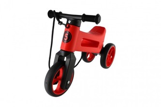 Odrážedlo FUNNY WHEELS Rider SuperSport červené 2v1+popruh,výš.sedla28/30cm nos.25kg v krabici 18m+