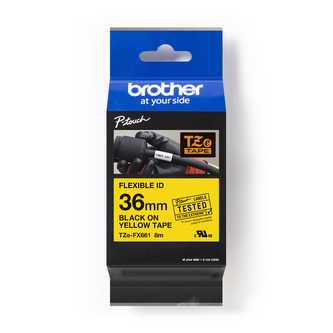 Brother TZ-FX661 / TZe-FX661, 36mm x 8m, flexi, černý tisk / žlutý podklad, originální páska