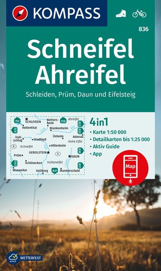 KOMPASS Wanderkarte 836 Schneifel, Ahreifel, Schleiden, Prüm, Daun, Eifelsteig 1:50.000