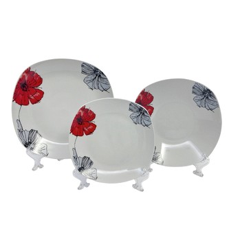 HOME ELEMENTS Jídelní set 6ks talíř,6ks polévkový talíř,6ks dezertní talíř,Vlčí máky