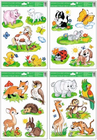 dekorace okenní ZVÍŘÁTKA 33,5x26cm, ruč,mal., fólie