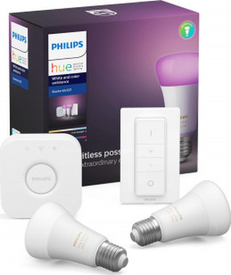 Hue 2xžárovka LED E27 9W 806lm 2200-6500K 16mil. barev + bridge + dimmerswitch