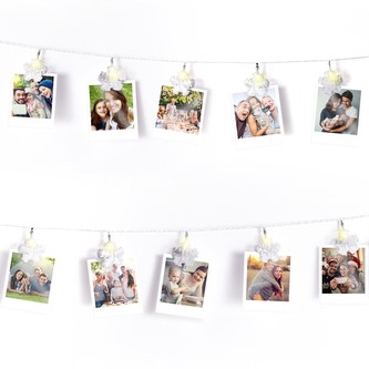 Dekorační světelný řetěz s plastovými vločkami na uchycení fotografie 185 cm