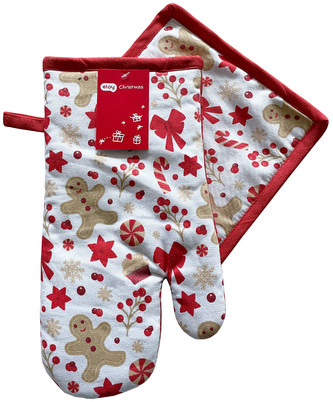 Kuchyňský set rukavice/chňapka CHRISTMASSY bílá/červená 18x30 cm/20X20 cm ESSEX