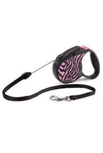 Vodítko FLEXI Safari zebra S lanko 5m/12kg růžová