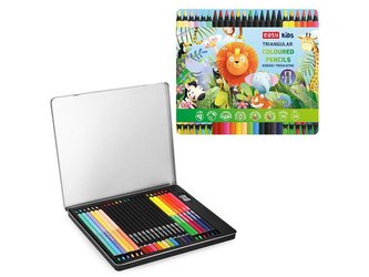 Pastelky EASY Premium trojhranné klasické a oboustranné 24ks / 36 barev v kovové krabičce