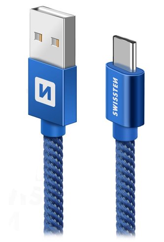 Swissten Datový Kabel Textile Usb / Usb-C 0,2 M Modrý