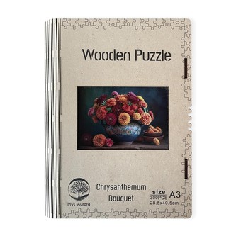 Dřevěné puzzle Zátiší s chryzantémou A3 Dřevěné puzzle Zátiší s chryzantémou A3