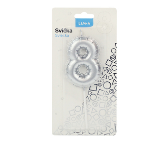 Svíčka č. 8 balónek STŘÍBRNÝ LUMA