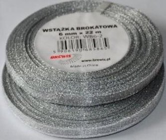 Wstążka brokatowa srebrna 6mmx22m