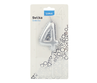 Svíčka č. 4 balónek STŘÍBRNÝ LUMA
