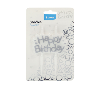 Svíčka   HAPPY BIRTHDAY stříbrná LUMA
