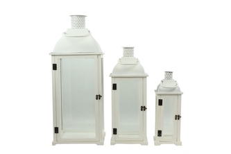 Dřevěná lucerna Caroline bílá sada 3 ks