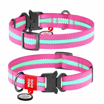 WAUDOG obojek nylonový Glow růžový Fastex QR (25-35cm/1,5cm)