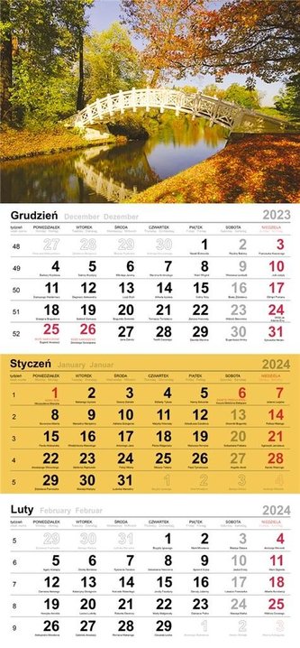Kalendarz 2024 Trójdzielny biały mostek jesienią