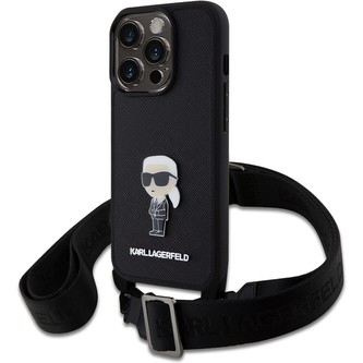 Karl Lagerfeld Saffiano Crossbody Metal Ikonik kryt iPhone 15 Pro černý