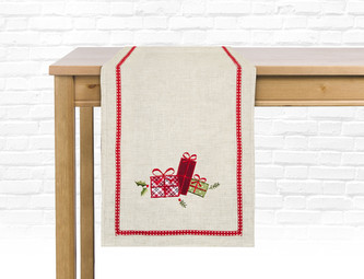 Vánoční ubrus - běhoun na stůl BOXING DAY - motiv dárečky 35x180 cm, ESSEX