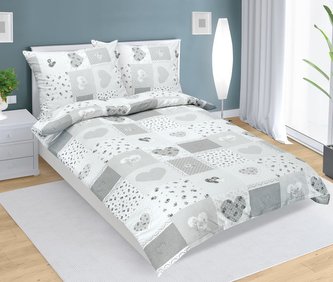 Povlečení flanelové - srdce patchwork šedý - 140x220, 70x90 cm